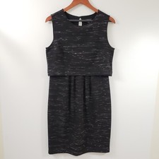 Ann Taylor Size 8 Women's Black Sheath Dubble Layer Spandex Career Work Dress 