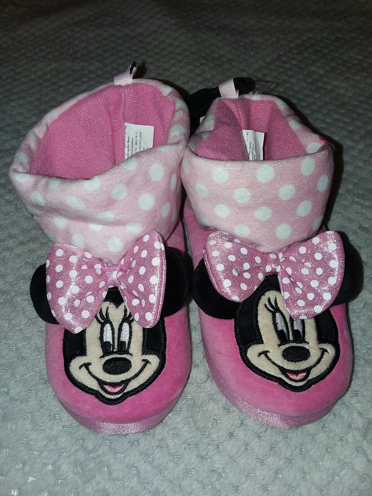 SAOLA Pantofole alte Disney Minnie Mo rosa suola gomma bambina taglia 9 10 nuove con etichette fiocco orecchio