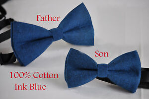 Petrol Blue Bow Tie Bowtie Wedding Father Son Match 100% Cotton Handmade Grey