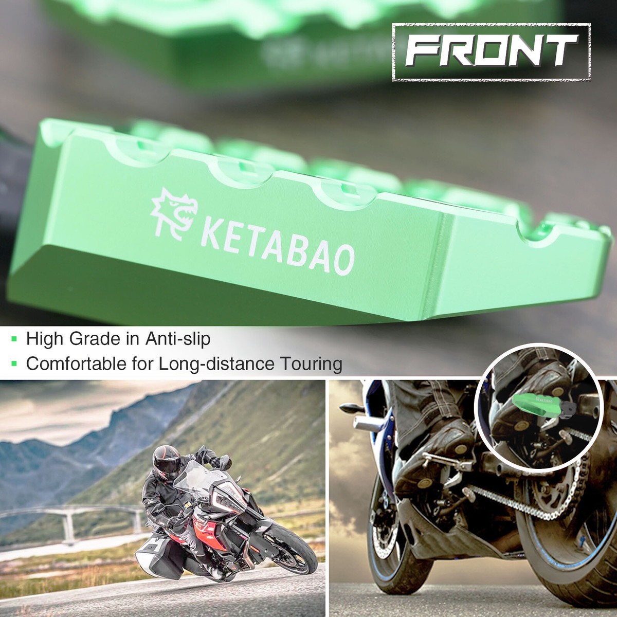 BUZZ Green Rider Front Foot Pegs Wide Rest For Ninja ZX11