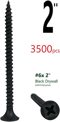 PHILLPS BUGLE HEAD #6 X 2'' DRYWALL SCREW COARSE THREAD BLACK PHOS (BOX 3500)