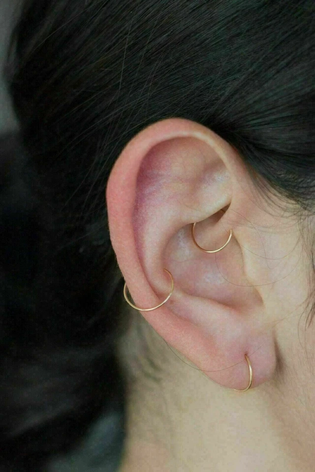 14K Yellow Gold Unisex Endless Hoop Earrings 10mm 12mm 14mm 16mm 18mm 21mm - Image 4 of 4