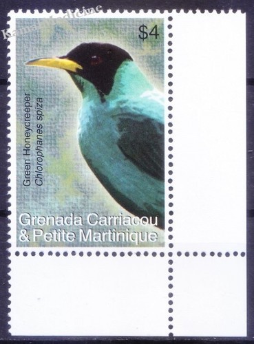 Green Honeycreeper, Birds, Grenada Carriacou & PM 2009 MNH corner