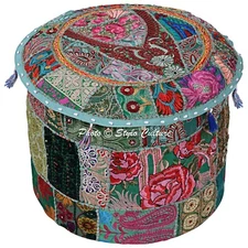 Boho 18 in Bohemian Patchwork Pouf Cover Ottoman Ethnic Decor Pouffe Foot Stool