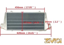 Aluminum Universal 25"x10"x3"Turbo Front Mount Intercooler 2.2" inch/Outlet pipe