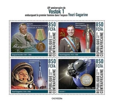 VOSTOK 1 / YURI GAGARIN / Sergei Korolev Space Stamp Sheet (2021 Central Africa)