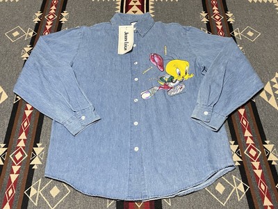 Jerry Leigh Vtg Looney Tunes Tweety Bird Denim Shirt Sz S 1994 Button up NWT T89