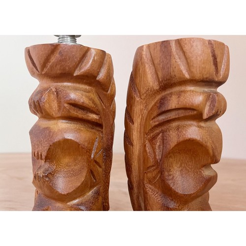 Mid Century Tiki Salz & Pfeffermühle / Rarität 60er Jahre Ära Vintage geschnitzt Holz Set - Bild 5 von 10
