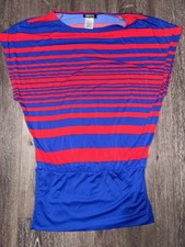 DKNY Vivid Red Blue Striped Stretch Pullover Shirt Dress Size XS EUC