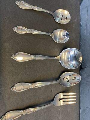 5 piece oneida community chatelaine stainless serving pieces hostess set 