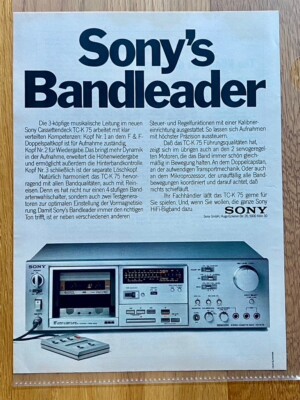 Sony Cassettendeck TC-K75 Tape Recorder Original 1980 Vintage Advert Werbung