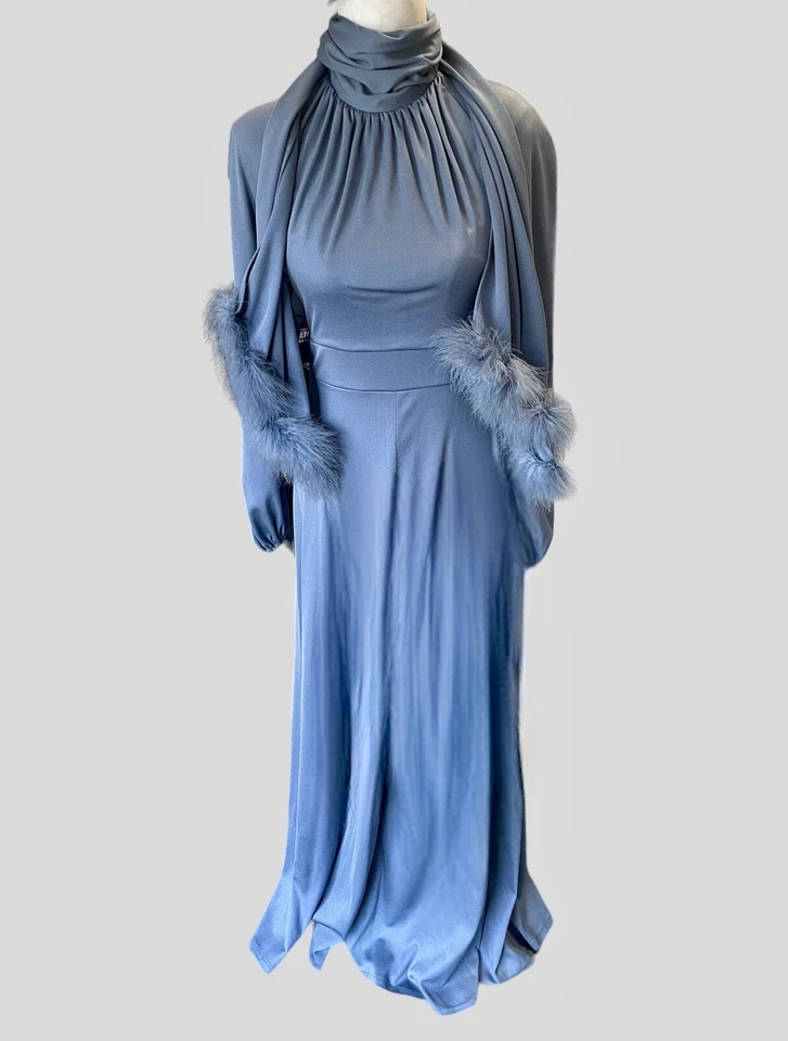Rare Vintage Dress 1930s Old Hollywood Glam Evening Gala Gown Feather Scarf S - Image 2 of 4