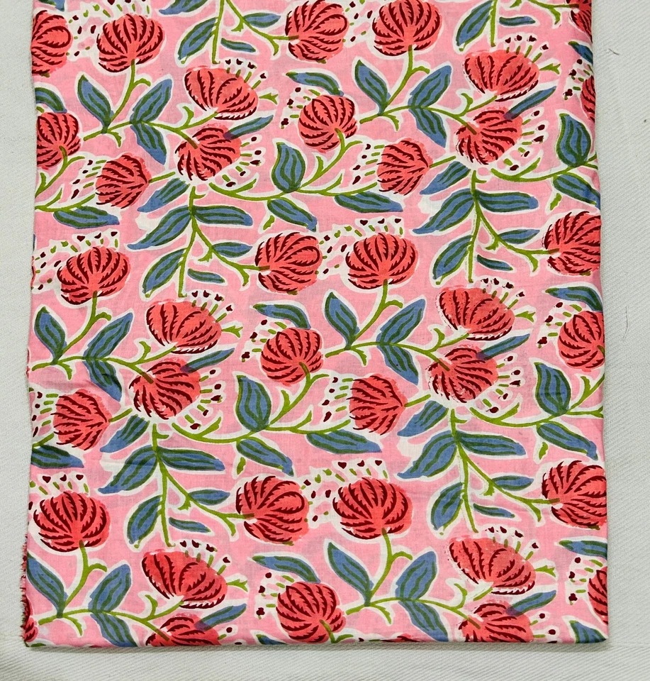 3 Yards Fabric Indian Blue Floral Hand Block Print Cotton Fabric Sewing Fabrics - Image 2 of 4