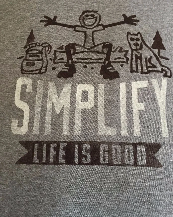 Life is Good "SIMPLIFY" GREY S/S Crusher T-Shirt Dog Outdoors Camping Men's M