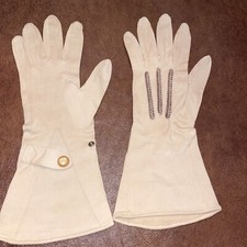 Antique Victorian Taupe Beige Brown Gloves, Ladies Small Vintage