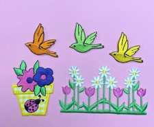 Flowers/ Birds Embroidered Patches 5pcs Iron on Sew on Apparel Appliques DIY