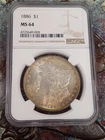 1886 NGC MS64 - nice Toned COLOR Morgan Silver dollar TP-4365