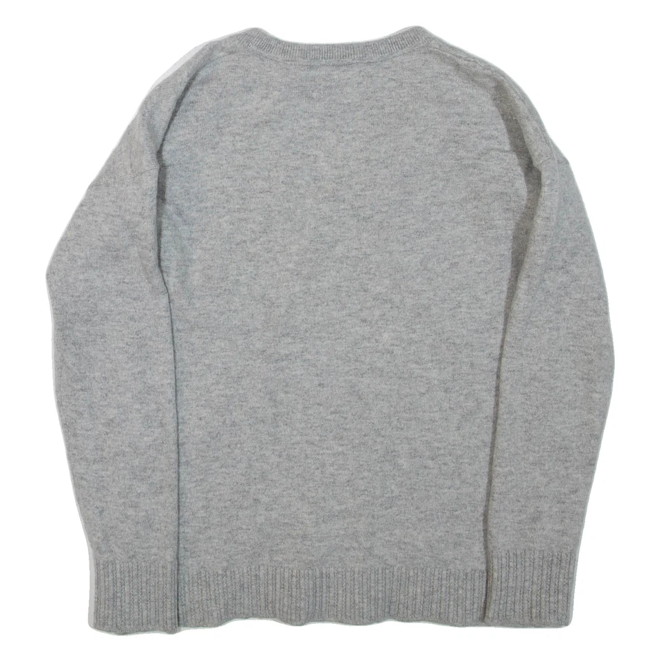 TOMMY HILFIGER Girls Jumper Grey V-Neck Tight Knit Wool L - Image 3 of 4