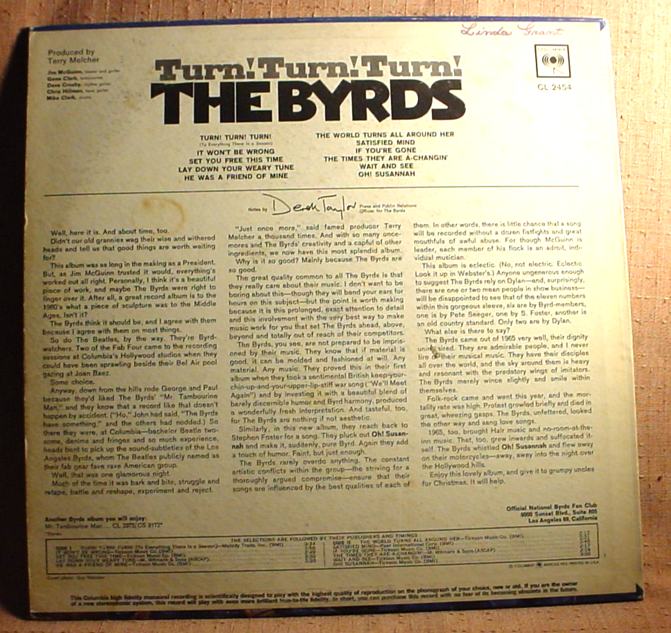 The Byrds Original Mono Lp - Turn! Turn! Turn! - Columbia Records