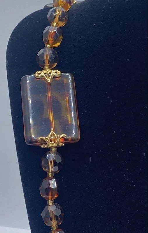 Collar Tortuga Guepardo Vidrio Marrón Ámbar Imitación Joan River 8.4g Foto 3 de 4