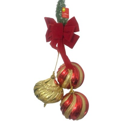 3 Oversized Shatterproof Christmas Ornaments Gold Red With Glitter NWT