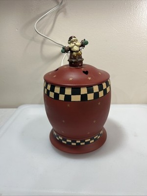 Candle Warmers Ceramic Crock Santa Checkered For a 16 Oz. Jar Candles