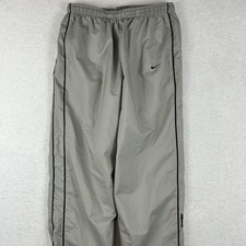 Vtg Nike Track Pants Men M Gray Baggy Y2K Windbreaker Lined Drawstring Striped