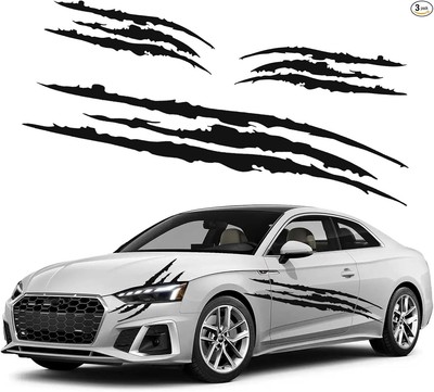 3pcs Car Monster Claw Stickers Vinyl Claw Marks Decals, 1 Full Set Car -Black