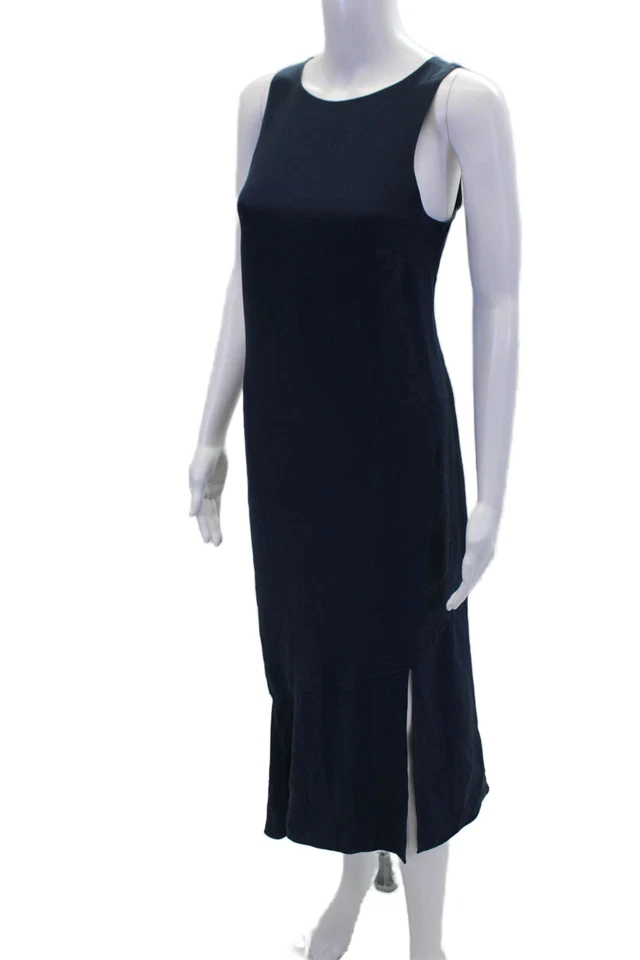 Tibi Womens Back Zip Sleeveless Scoop Neck Silk Shift Dress Navy Blue Size 8 - Image 2 of 4