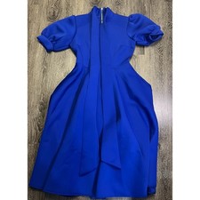 Nuuts Royal Blue Puff Sleeve High Neck Midi Dress Size L