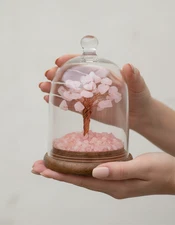 Rose Quartz Tree in Glass Cloche | Self-Love Crystal Gift | Handmade Crystal