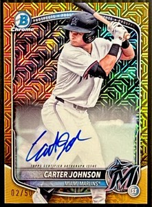 2025 Bowman-Chrome Prospect Autographs Carter Johnson Gold Mojo #BMA-CJ (RC) /50