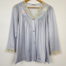 Vintage 70s 80s Blue Sleep Top Bed Jacket Lace Trim Semi Sheer Nylon Medium