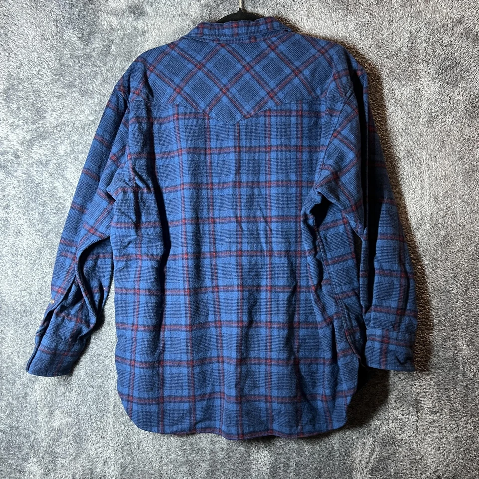 Vintage Pendleton Shirt Mens XL Blue Plaid Wool Western Pearl Snap Made USA 70s - Image 2 of 4