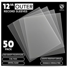 12" Vinyl Record Outer Sleeves 50 Pack , 3 Mil Crystal Clear 50