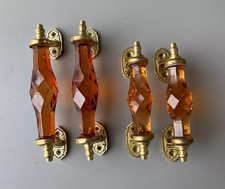 Maniglie antiche in ottone cristallo/vetro tagliato arancione originali...