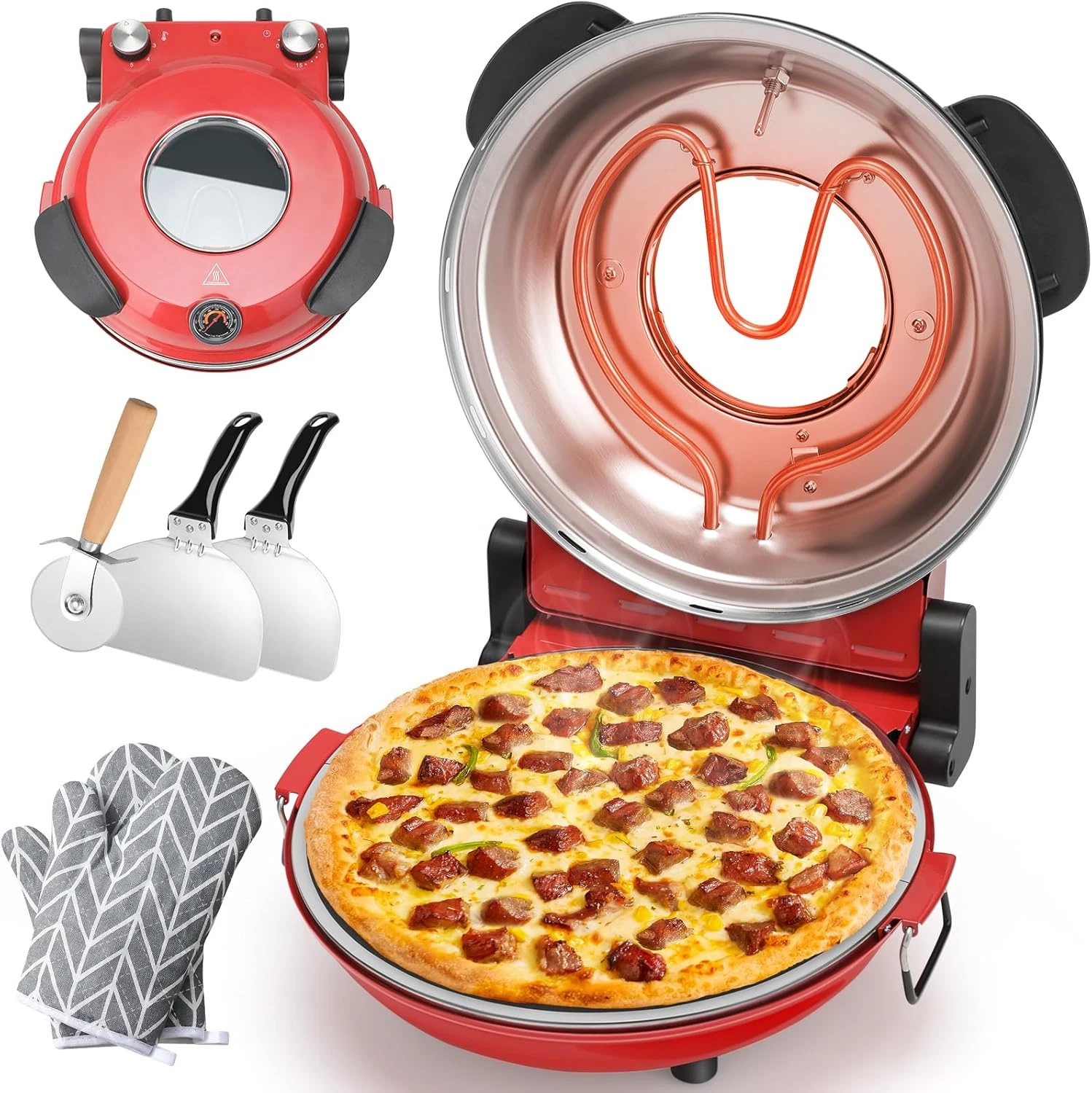 12-Inch Electric Pizza Oven with Timer & Window - Portable & Convenient!