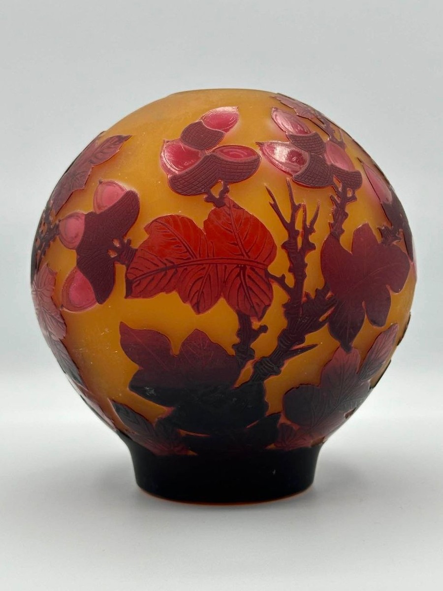 Vintage Galle Style Cameo Glass Lamp Shade Acorn Leaves Signed 6