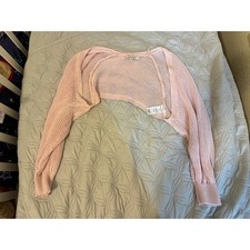Francesca's Blush Pink Open Knit Cropped Bolero Shrug Sweater Size Medium