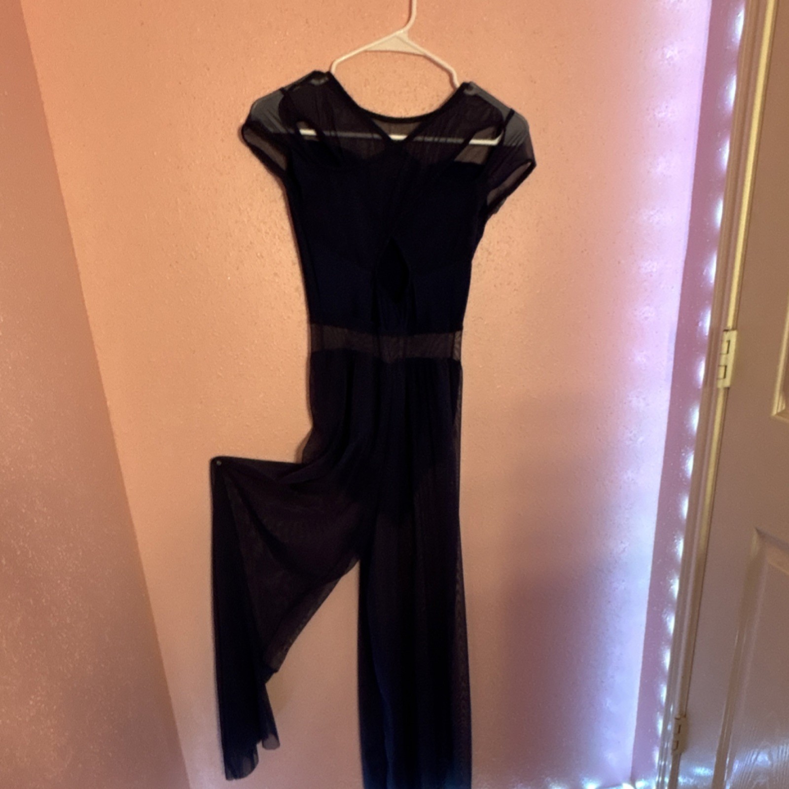 Black Mesh Sheer Panel Solid Sleeveless Women's R… - image 2