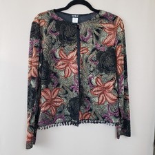 Vintage 90s Evening Jacket Sz S Art 2 Wear Dark Floral Mesh Beads Gold Sparkle