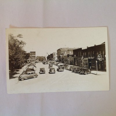 Vintage 1940's B&W RPPC South Side of Square Olathe Kansas Dinner Bell Cafe Cars