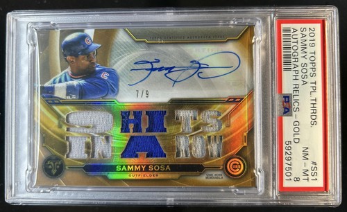 2019 Triple Threads Sammy Sosa Jersey Auto Autograph Gold #/9 Cubs PSA 8