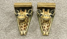 2001 STONE BUNNY SIGNED TELLE M. STEIN RESIN GIRAFFE'S HEADS X2 WALL SHELVES