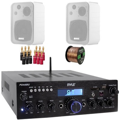 Pyle PDA5BU USB Bluetooth RM Radio Receiver, 2x 4'' 30W Speakers, Banana Plugs