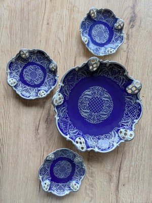 Rosenthal  Moliere Kobaltblau Silber Spitzendekor 4 x Konfektschale Schälchen