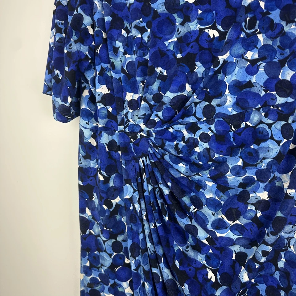 DressBarn Vintage Blue Floral Button Front Maxi Dress Ruched Pleated Plus 22W - Image 2 of 4