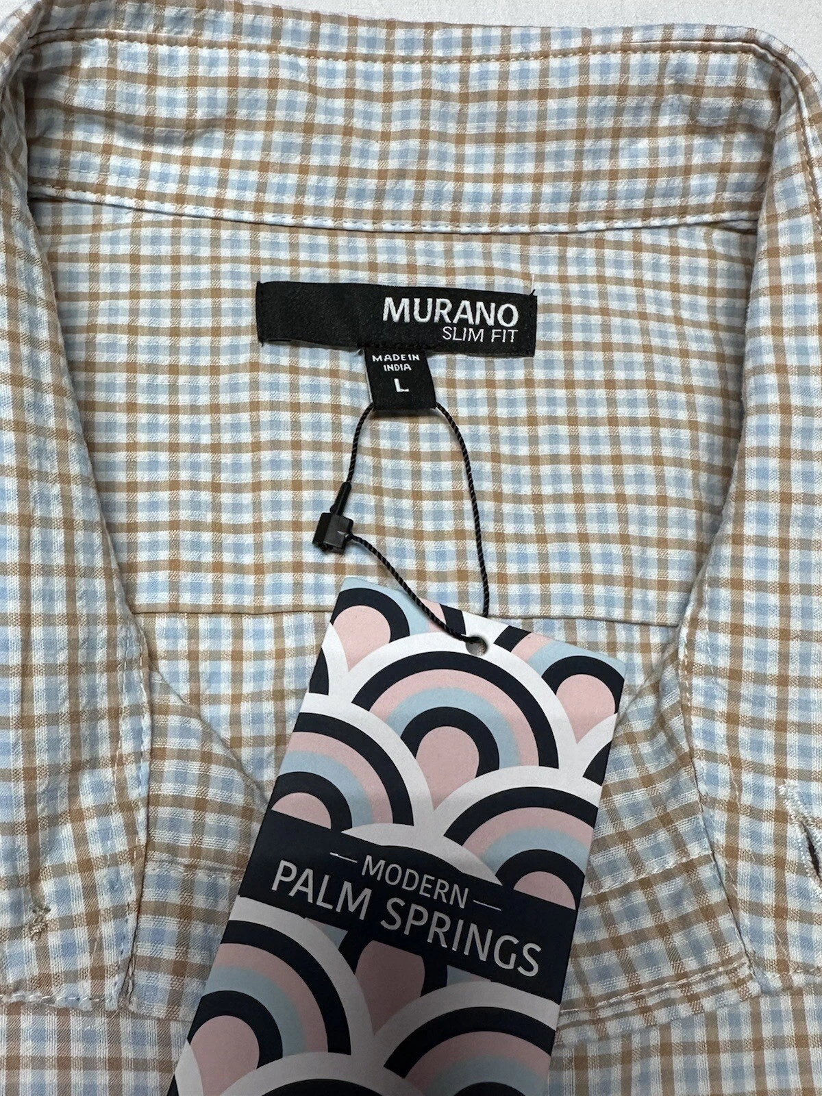 PALM ANGELS Camicia uomo Murano Palm Springs slim fit grande manica corta cotone a scatto blu beige