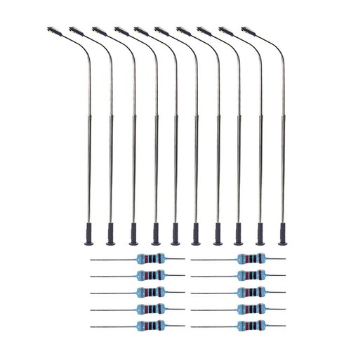 10pcs O-Scale Model Trains Metal Light Poles Wired LED-Lighted Street Lamps New - Picture 2 of 15
