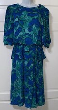 Vintage J.B. Too Women Blue Patterned Long sleeve Secretary Dress Size 12 Y2K